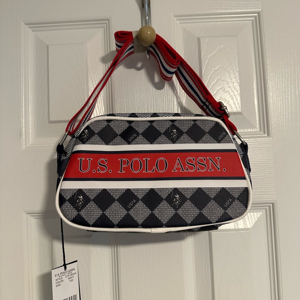 U.S. Polo Assn. Black and White Plaid Bag with Red Accent